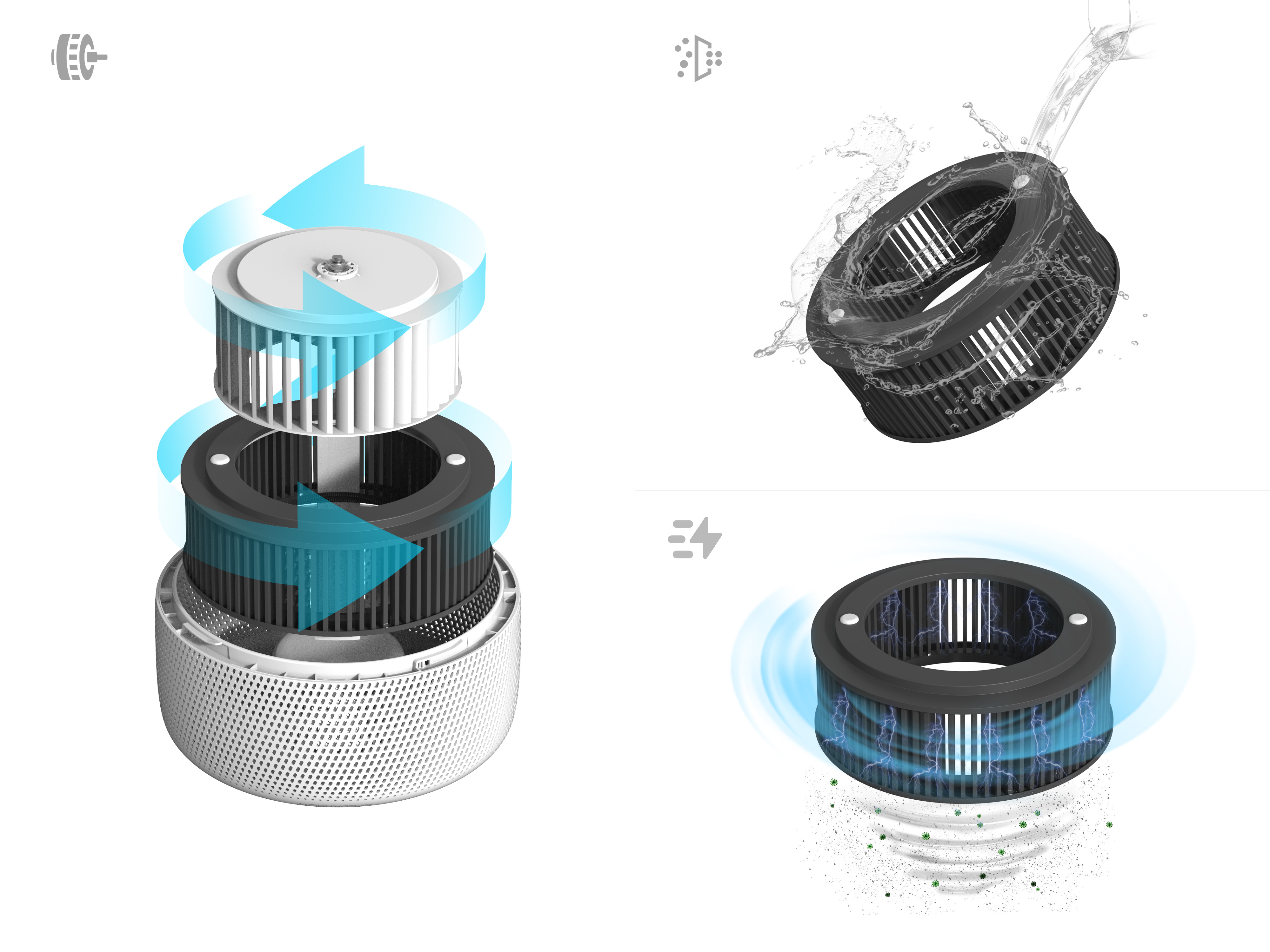 Permanent washable filter air purifier