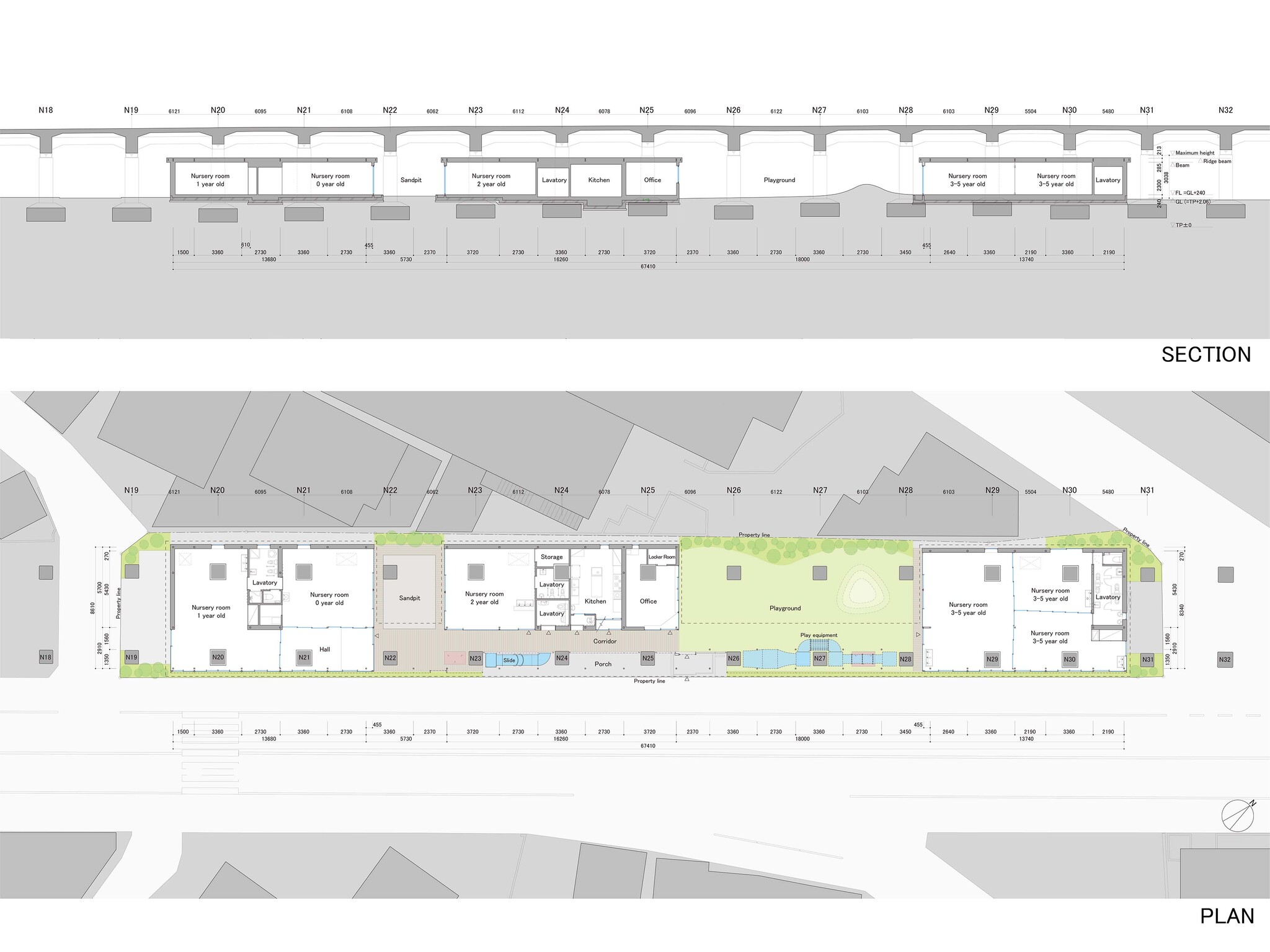 Nursery School Under Elevated Railway in Machiya