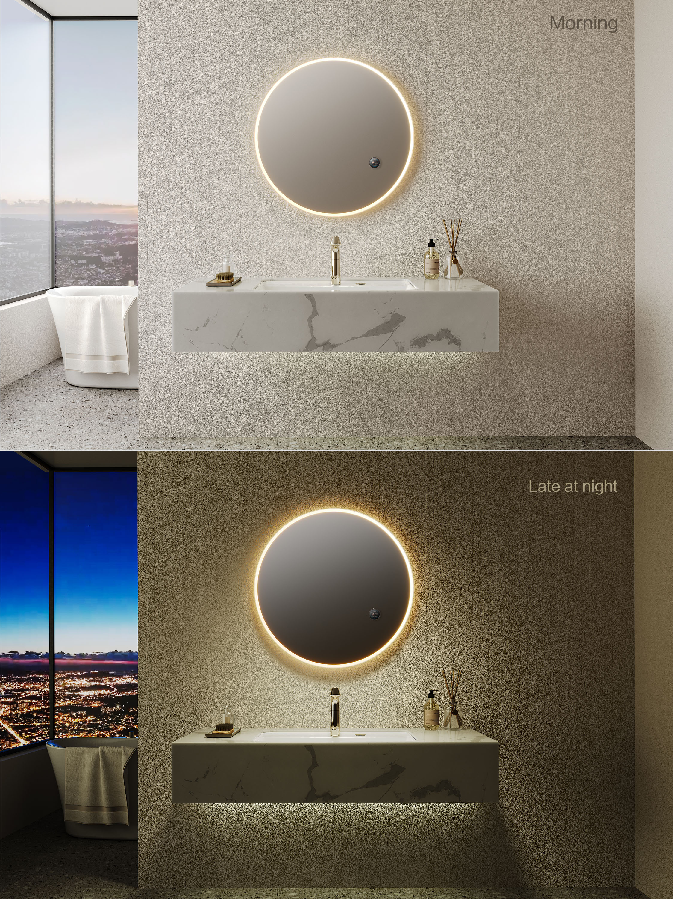 Smart knob light-transmitting bathroom mirror