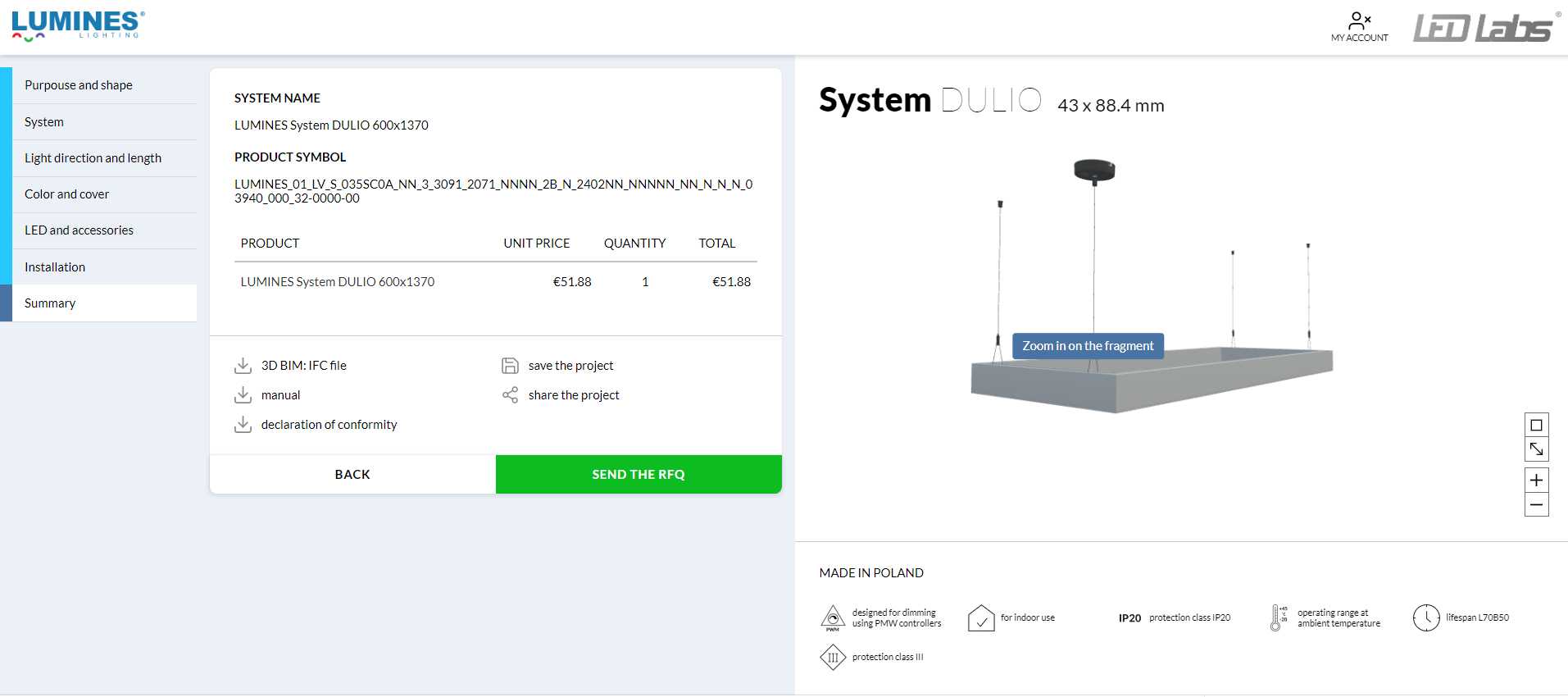 3D LED Luminaire Configurator
