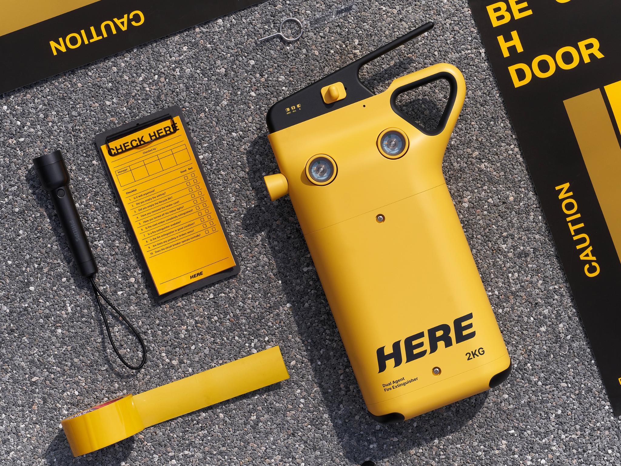 Fire extinguisher "HERE"