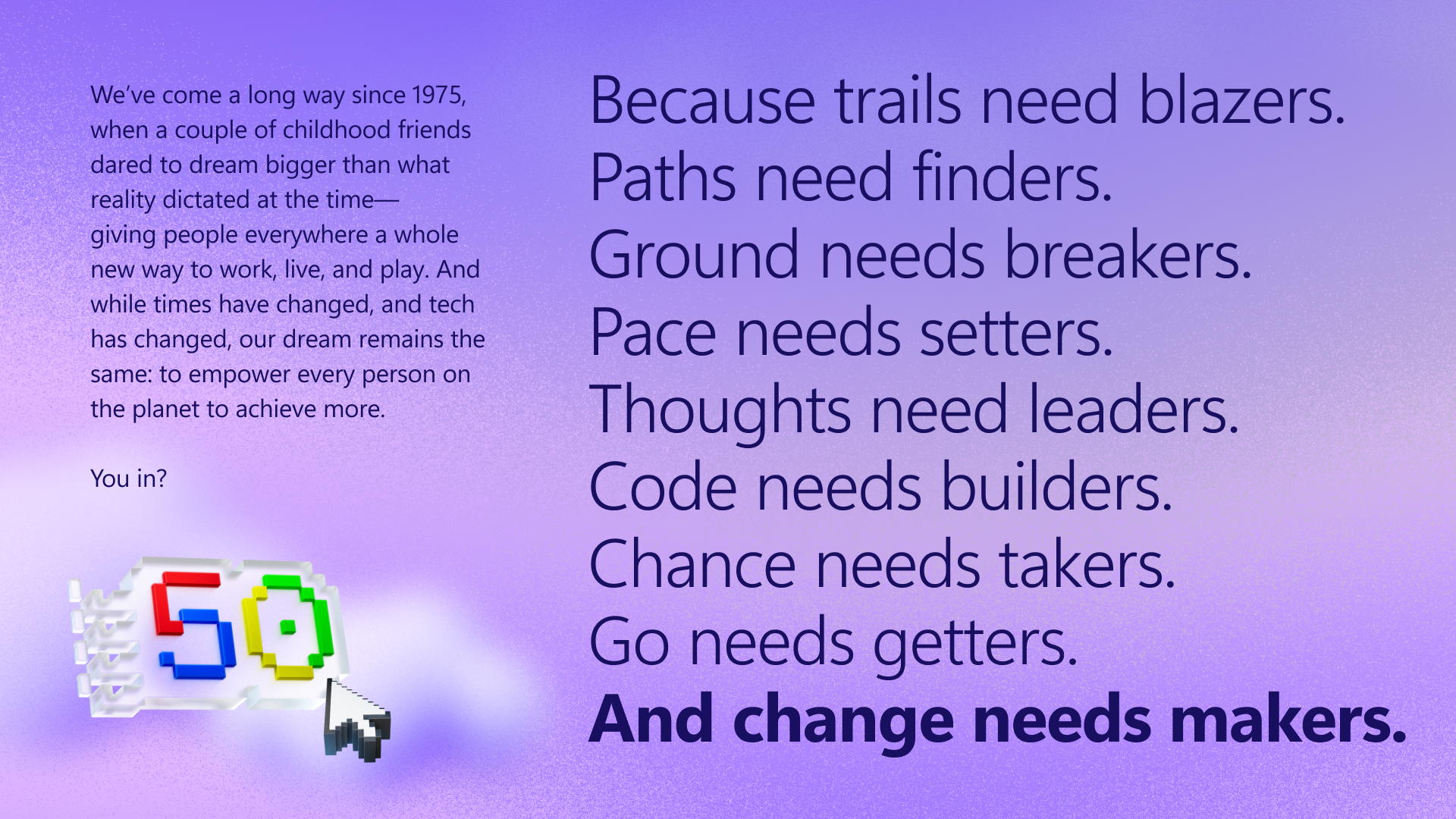 Microsoft 50th Anniversary: Change needs makers