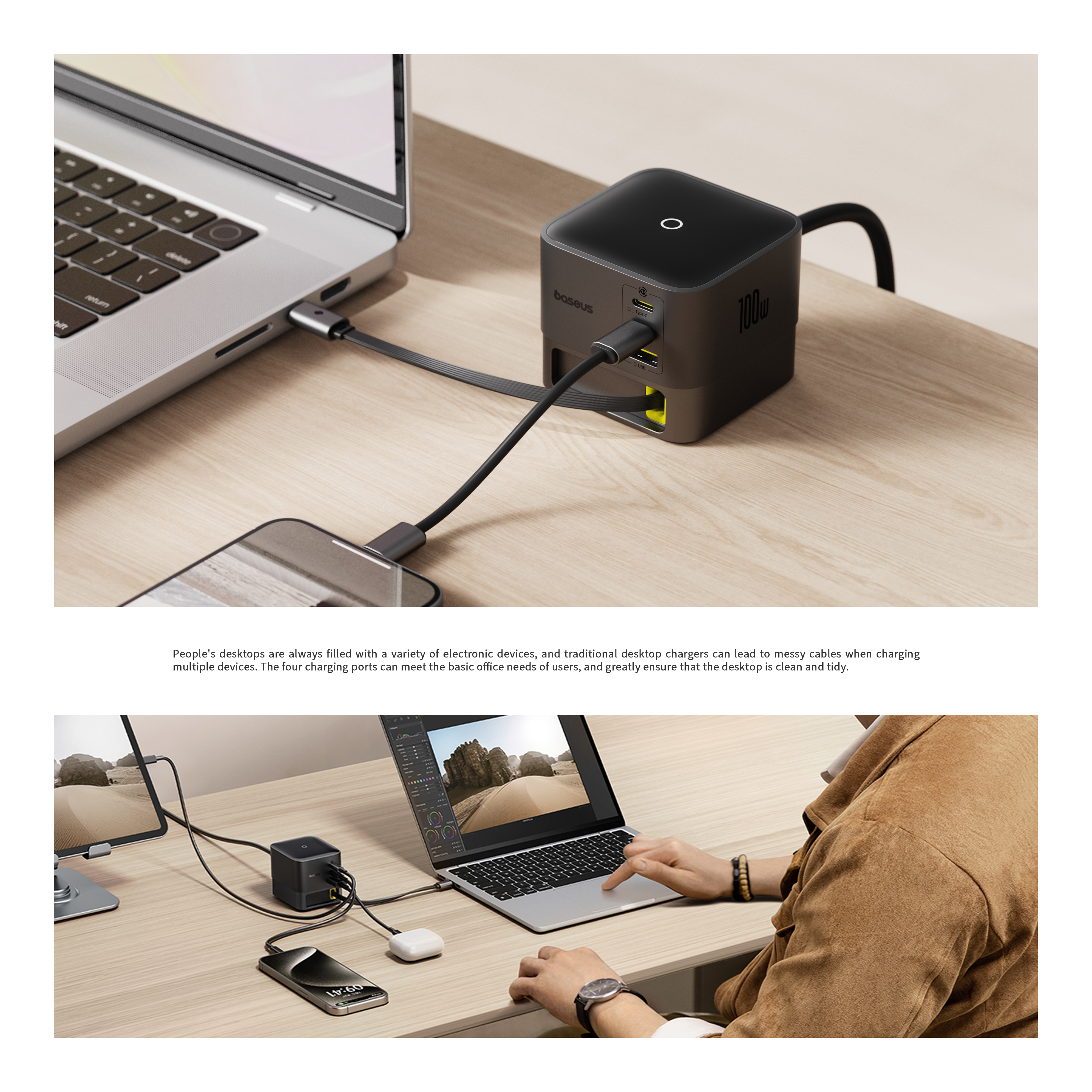 NOMOS Desktop Charger with Retractable Cable 100W