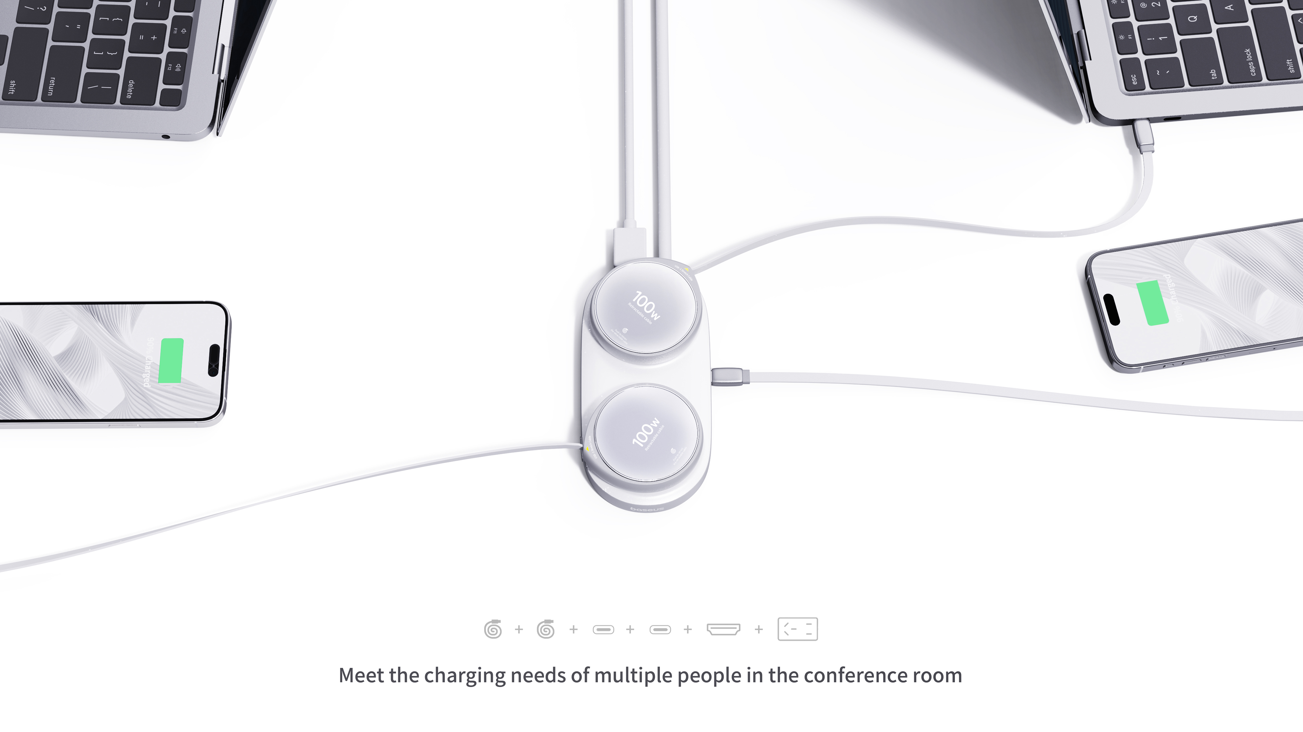 Office Desktop Power Strip with Retractable Cord