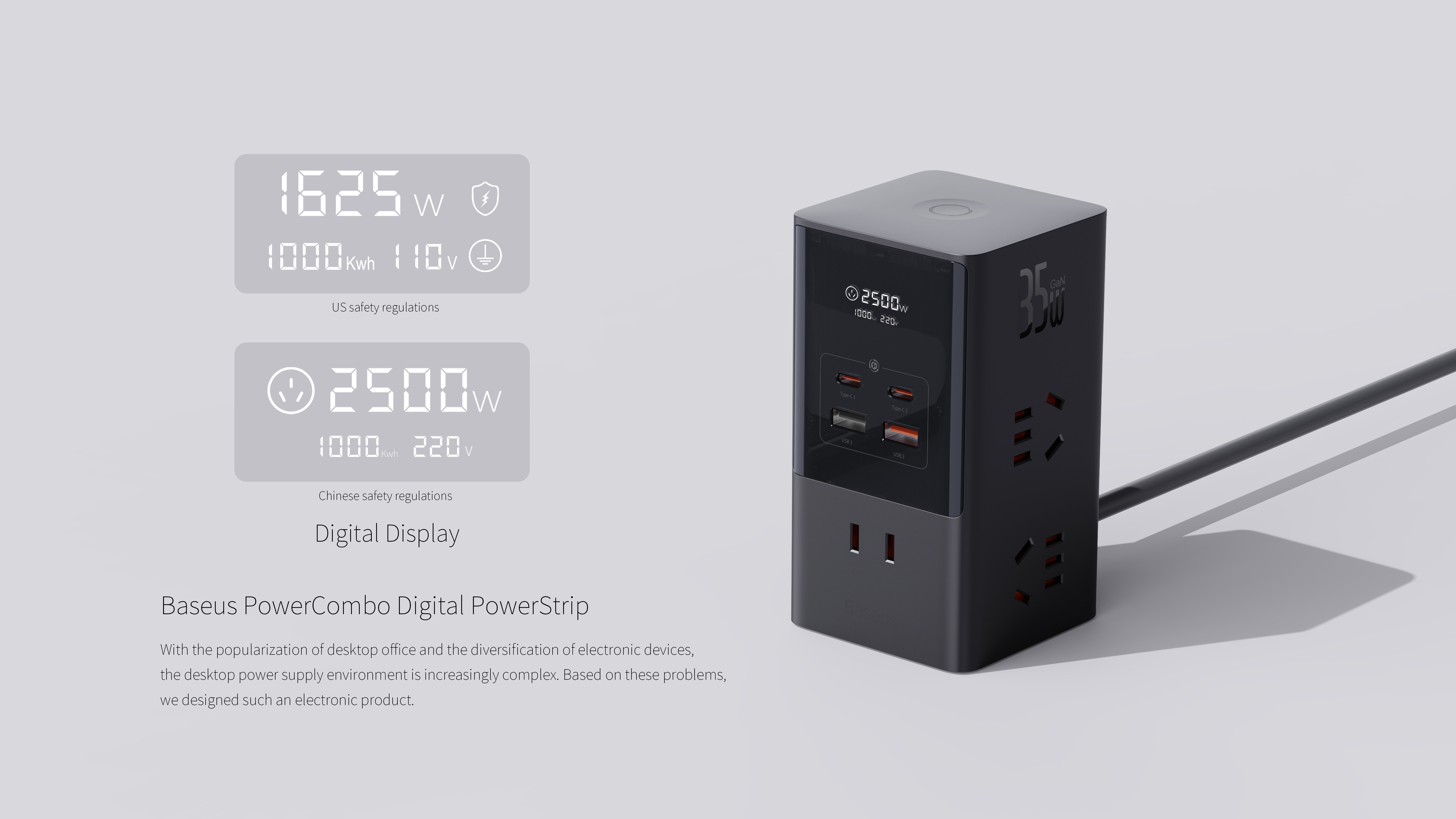 PowerCombo Digital PowerStrip 6AC+2U+2C 35W