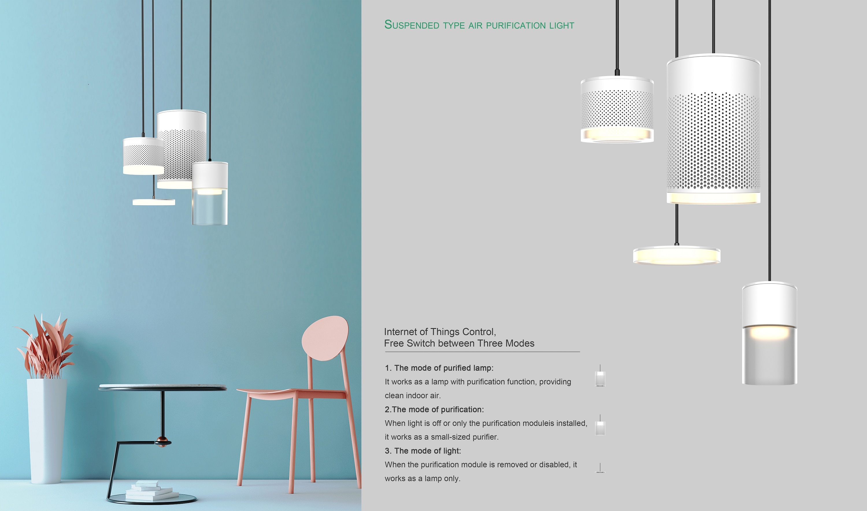 Suspended type air purification light