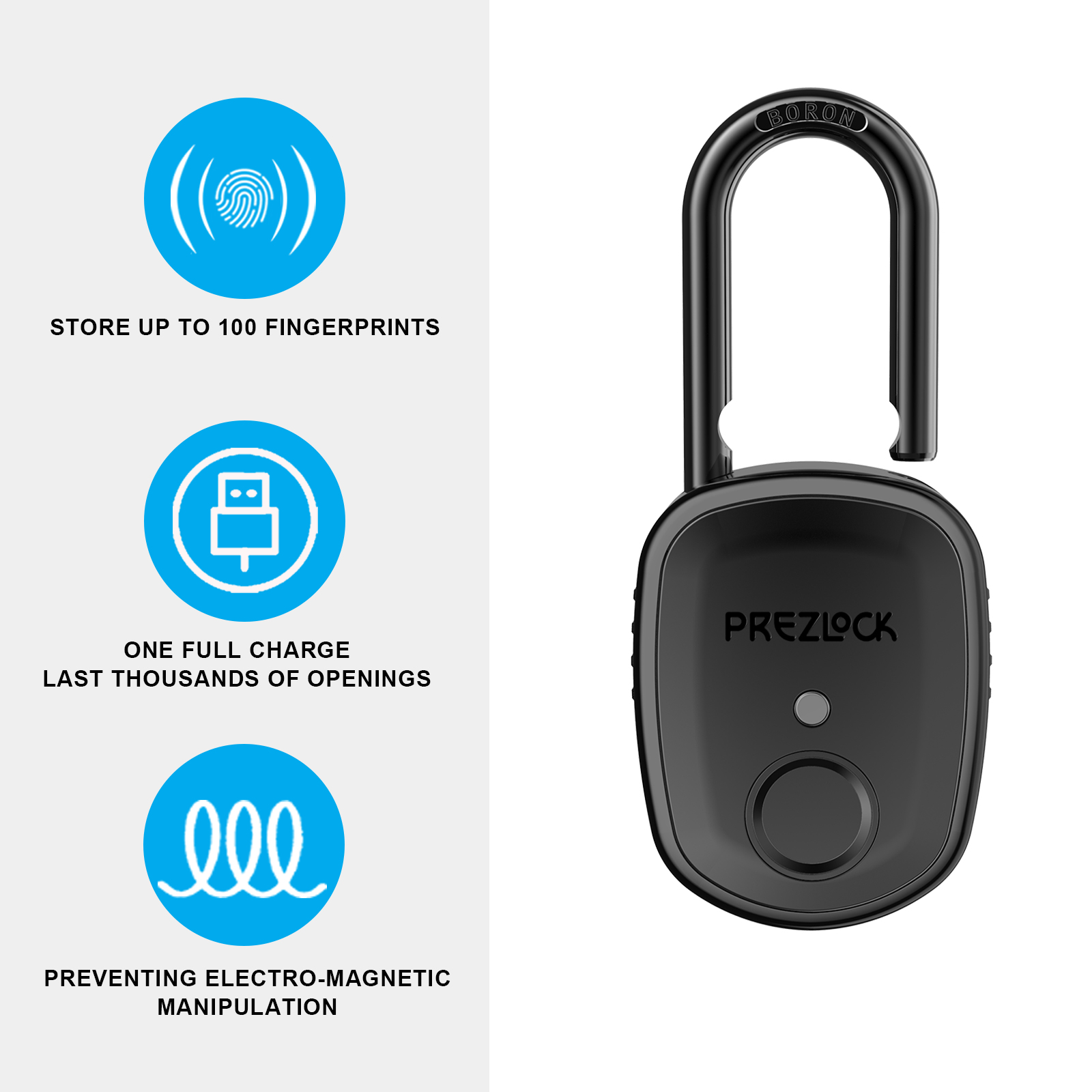 Prezlock Fingerprint Padlock Pebble