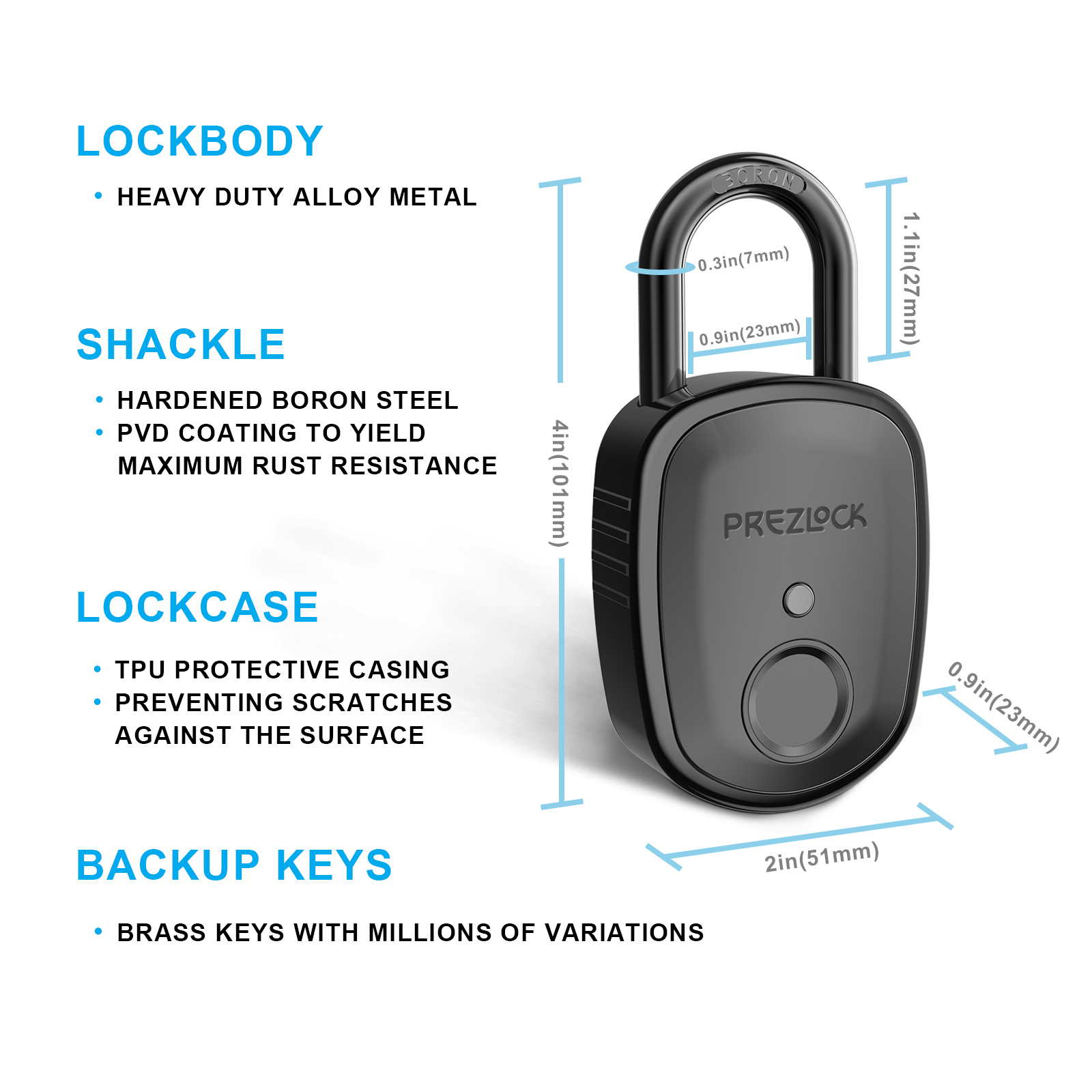 Prezlock Fingerprint Padlock Pebble