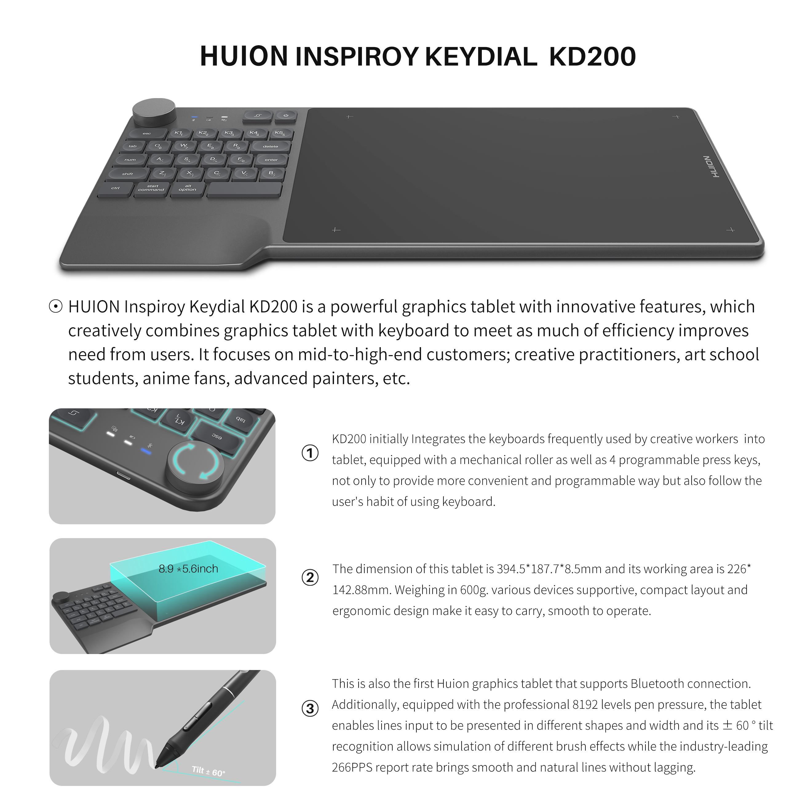 Huion Inspiroy Keydial KD200 Creative Pen Tablet