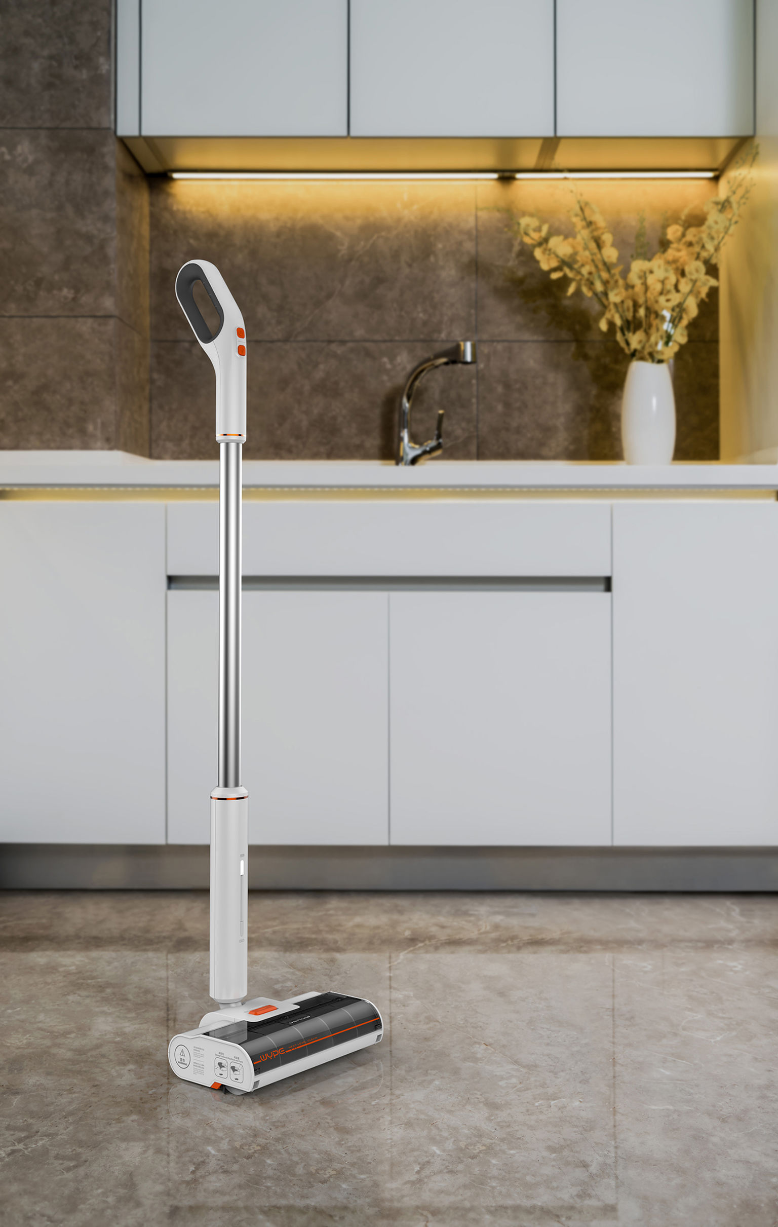 Hybrid wet&dry self-cleaning floor cleaning device